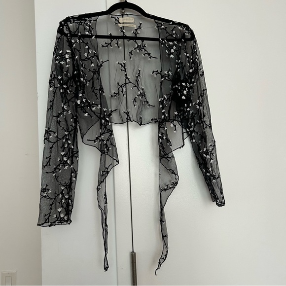 Urban Outfitters Tops - Urban Outfitters Black Sheer Floral-Embroidered Shrug